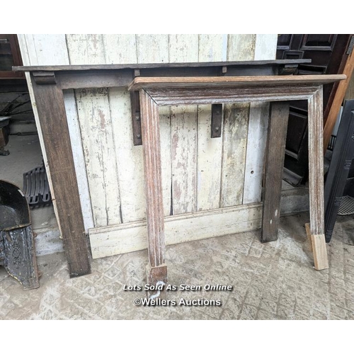 314 - 2 oak fire surrounds for restoration. Larger surround has a 152cm mantel with 117cm wide by 108cm hi... 