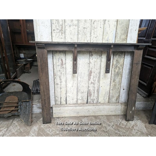 314 - 2 oak fire surrounds for restoration. Larger surround has a 152cm mantel with 117cm wide by 108cm hi... 