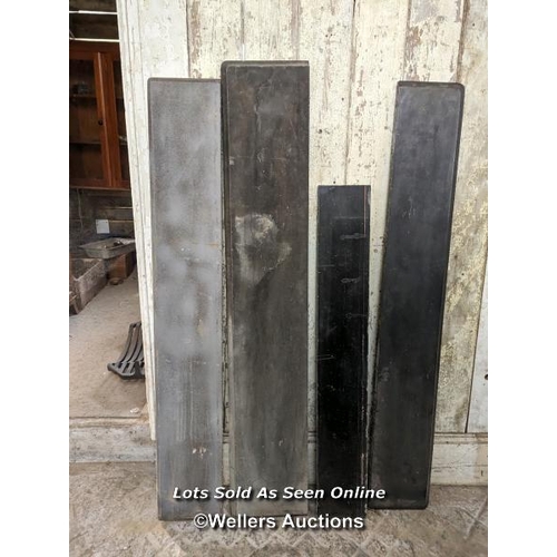 316 - 3 slate fireplace mantels and an extra piece. Sizes 18cm x 119cm. 22cm x 152cm. 23cm x 152cm. 28cm x... 