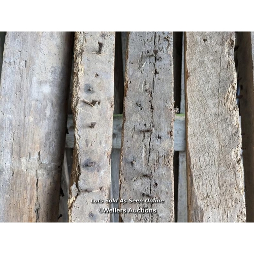 319 - 5x 200 yr old reclaimed elm beams from the same property. 8cm to 10cm x 216cm to 254cm tall. Old nai... 