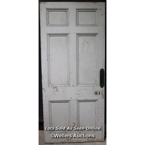 341 - Victorian mahonany veneered 6 panel door. One painted face. Pencil moulding to panels on one side. 9... 