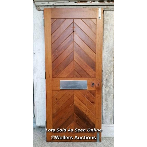 343 - 2 doors. A hardwood 'chevron' door. V.solid. Size 83.3cm x 197cm x 4.5cm plus a pine glazed door wit... 