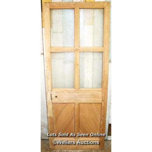 343 - 2 doors. A hardwood 'chevron' door. V.solid. Size 83.3cm x 197cm x 4.5cm plus a pine glazed door wit... 