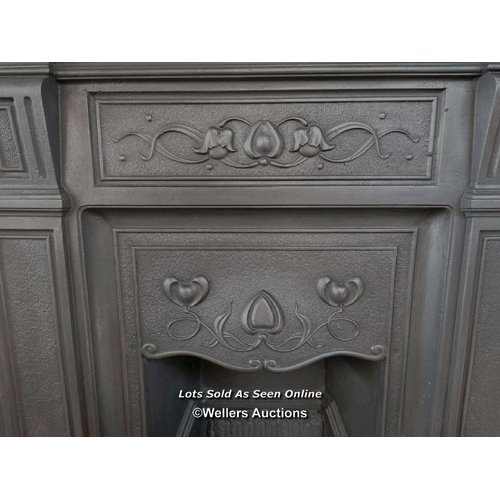 346 - A reclaimed cast iron fireplace. Art Nouveau design. This is a good quality reproduction. Width of b... 