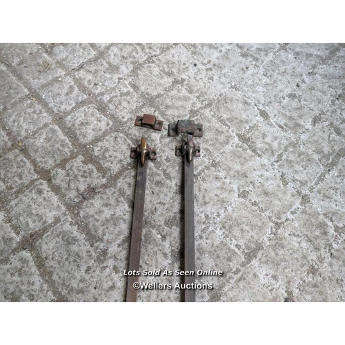 347 - Collection of espangnolette bolts and an art deco push bar set for double doors. Bolt receivers atta... 