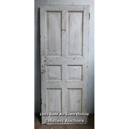 351 - An oak door. Morticed and tenoned construction  C1930. 1 painted face. Size 90cm x 226cm x 5.5cm