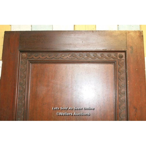 352 - Edwardian mahogany door with carved moulding. C1935. 85cm x 197cm x 4.5cm