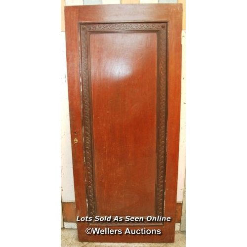 352 - Edwardian mahogany door with carved moulding. C1935. 85cm x 197cm x 4.5cm