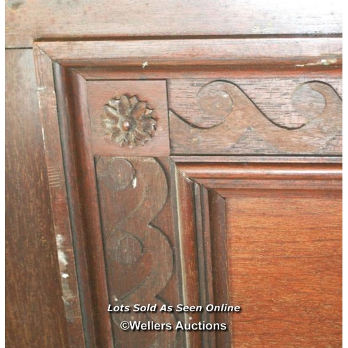 352 - Edwardian mahogany door with carved moulding. C1935. 85cm x 197cm x 4.5cm