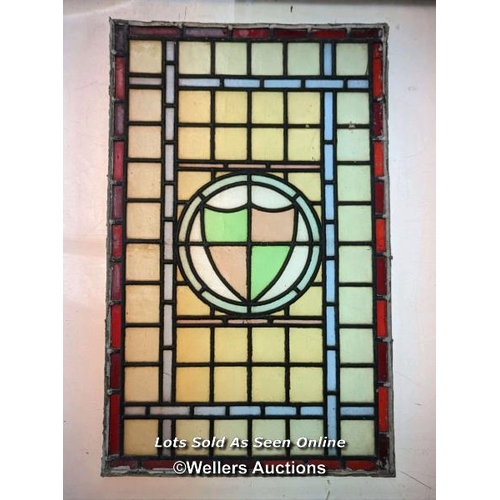 356 - Set of 5 stained glass panels C1910. widths from 39cm to 46cm x 62cm