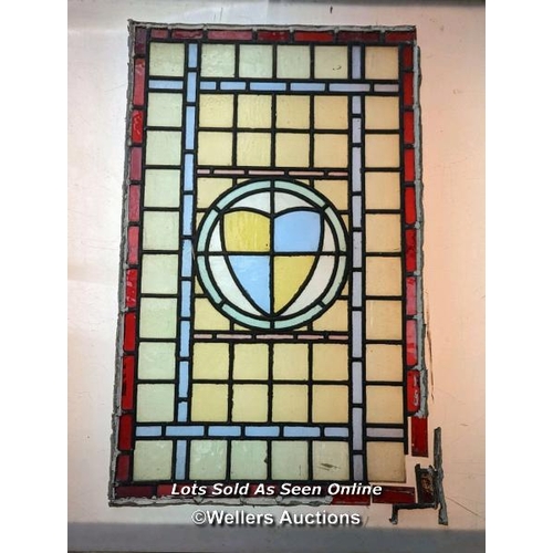 356 - Set of 5 stained glass panels C1910. widths from 39cm to 46cm x 62cm