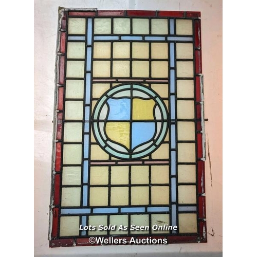 356 - Set of 5 stained glass panels C1910. widths from 39cm to 46cm x 62cm