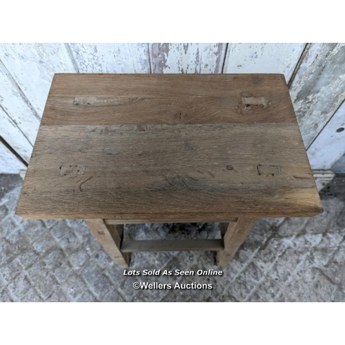 358 - Oak stool made from reclaimed oak. 76cm H x 45cm x 28cm