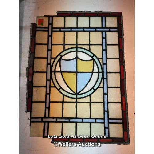 356 - Set of 5 stained glass panels C1910. widths from 39cm to 46cm x 62cm