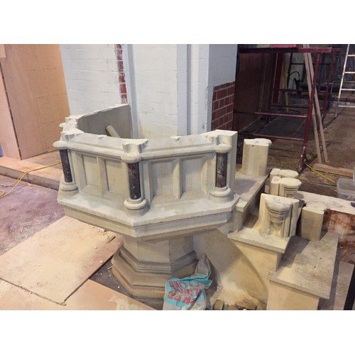 500 - A Carved Gothic stone Pulpit. Dated 1897. Petersfield Church. Pale stone (not really suitable for ex... 