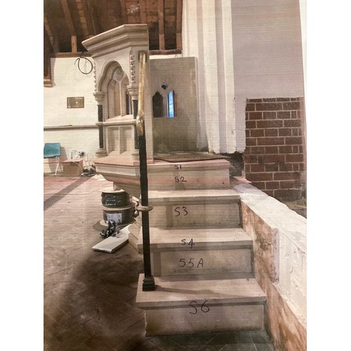 500 - A Carved Gothic stone Pulpit. Dated 1897. Petersfield Church. Pale stone (not really suitable for ex... 