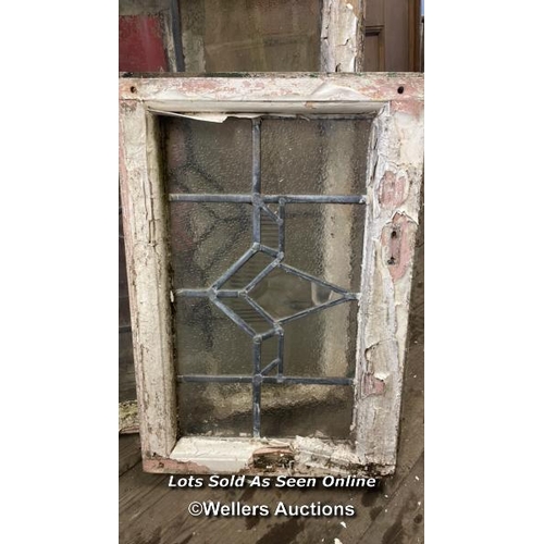 1003 - 6X MATCHING STAINED GLASS WINDOWS WITH WOODEN FRAMES, LARGEST 66CM (H) X 49CM (W), FOR RESTORATION