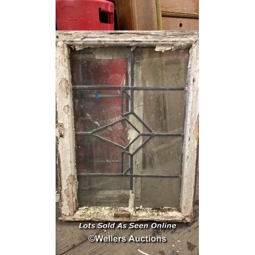 1003 - 6X MATCHING STAINED GLASS WINDOWS WITH WOODEN FRAMES, LARGEST 66CM (H) X 49CM (W), FOR RESTORATION