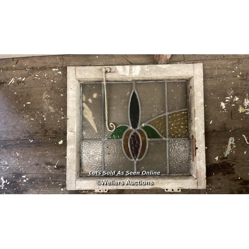 1006 - 2X MATCHING STAINED GLASS WINDOWS AND 1X PART FRONT DOOR, STILL WITH ORIGINAL LETTERBOX INSERT, 75.5... 