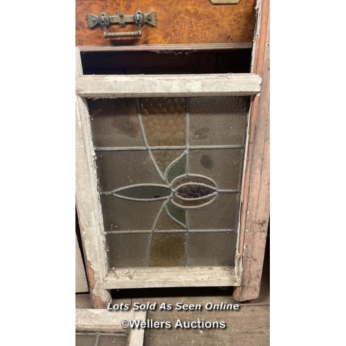 1006 - 2X MATCHING STAINED GLASS WINDOWS AND 1X PART FRONT DOOR, STILL WITH ORIGINAL LETTERBOX INSERT, 75.5... 