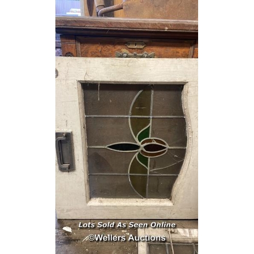 1006 - 2X MATCHING STAINED GLASS WINDOWS AND 1X PART FRONT DOOR, STILL WITH ORIGINAL LETTERBOX INSERT, 75.5... 