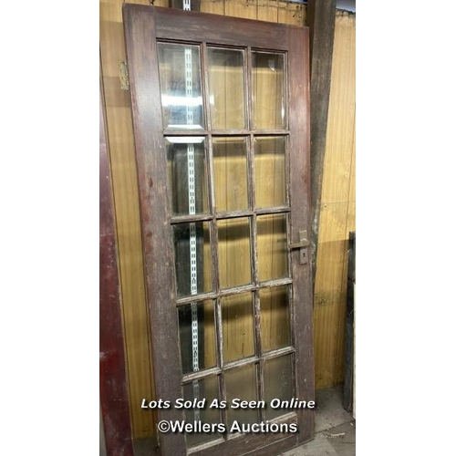 1007 - 3X VARIOUS GLAZED PUB DOORS, MATCHING PAIR 54CM (W) X 202CM (H), OTHER 76CM (W) X 198CM (H)