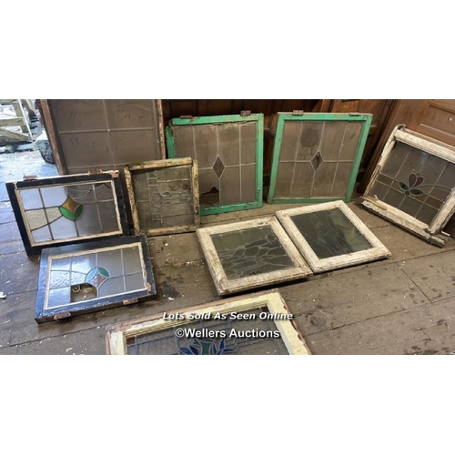 1014 - 10X VARIOUS STAINED GLASS WINDOWS IN WOODEN FRAMES, 85CM (H) X 55CM (W), FOR RESTORATION