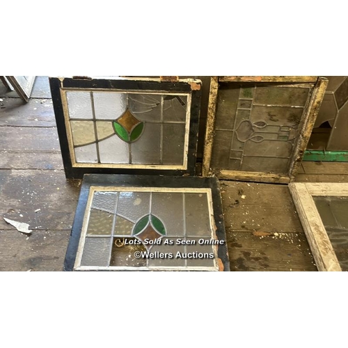 1014 - 10X VARIOUS STAINED GLASS WINDOWS IN WOODEN FRAMES, 85CM (H) X 55CM (W), FOR RESTORATION