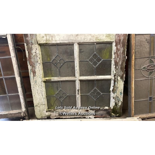 1015 - 4X VARIOUS STAINED GLASS WINDOWS IN WOODEN FRAMES, LARGEST 117CM (W) X 90CM (H), FOR RESTORATION