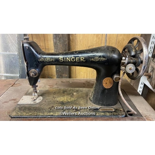 1017 - VINTAGE SINGER SEWING MACHINE WITH DROP-LEAF CABINET, SERIAL NO: Y9489677, 76CM (H) X 57CM (W) X 44C... 