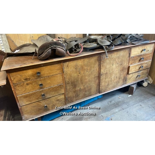 1024 - LARGE 70'S ERA SIDEBOARD, WITH FELT LINED DRAWERS, CENTRAL SECTION LOCKED WITHOUT KEY, IN NEED OF RE... 