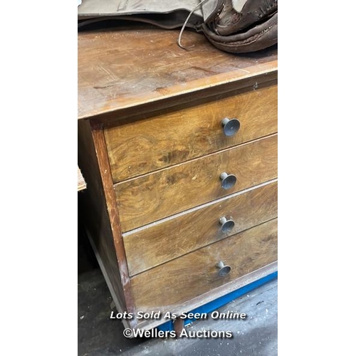 1024 - LARGE 70'S ERA SIDEBOARD, WITH FELT LINED DRAWERS, CENTRAL SECTION LOCKED WITHOUT KEY, IN NEED OF RE... 