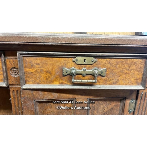 1036 - LARGE ORNATE DINING ROOM CABINET, WITH LAZY SUSAN, FELT LINED CUTLERY DRAWER AND ORIGINAL BRASS FITT... 