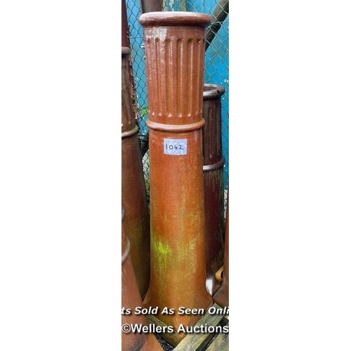 1042 - TALL CYLINDRICAL SALT GLAZED ROLL TOP CHIMNEY POT, 166CM (H)