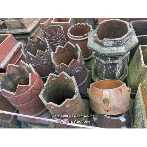 1066 - 7X ASSORTED CHIMNEY POTS, INCL. OCTAGANAL AND CROWN TOP, LARGEST 60CM (H) X 35CM (DIA)