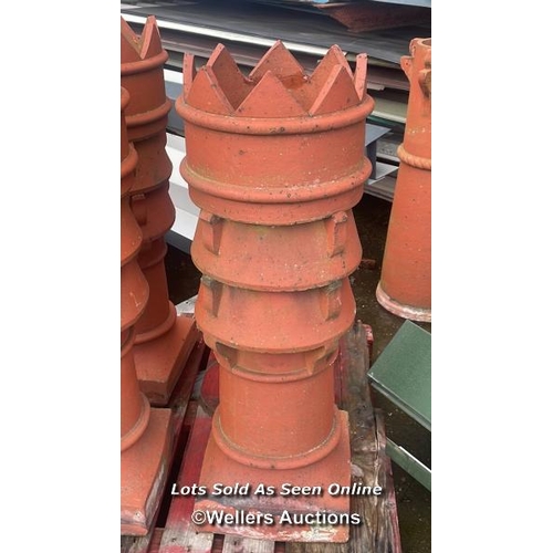 1068 - 3X LARGE VENTED CROWN TOP CHIMNEY POTS, 100CM (H) X 34CM X 34CM AT BASE