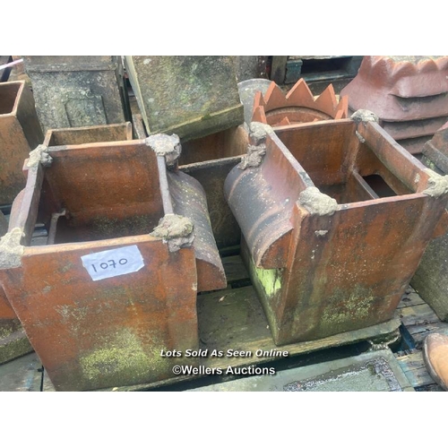 1070 - PAIR OF VENTED SQUARE CHIMNEY POTS, 48CM (H) X 48CM (W) X 36CM (D)