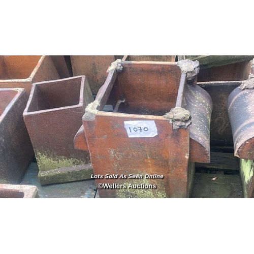 1070 - PAIR OF VENTED SQUARE CHIMNEY POTS, 48CM (H) X 48CM (W) X 36CM (D)