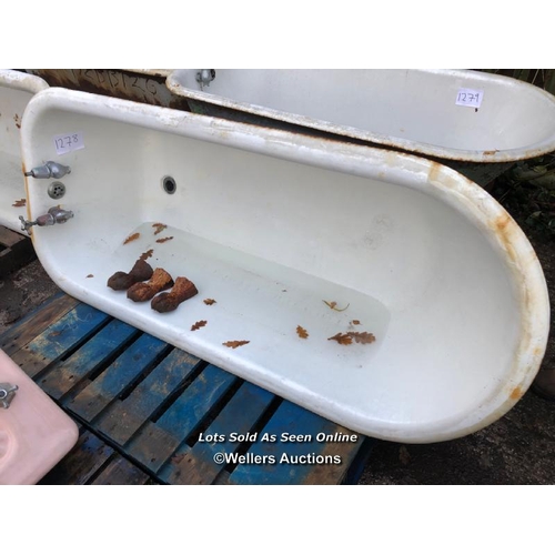 1278 - VINTAGE CAST IRON BATH TUB WITH THREE BALL & CLAW FEET, 160CM (L) X 72CM (W) X 46CM (H)