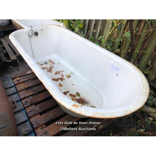 1279 - VINTAGE CAST IRON BATH TUB, WITHOUT FEET, 160CM (L) X 72CM (W) X 46CM (H)