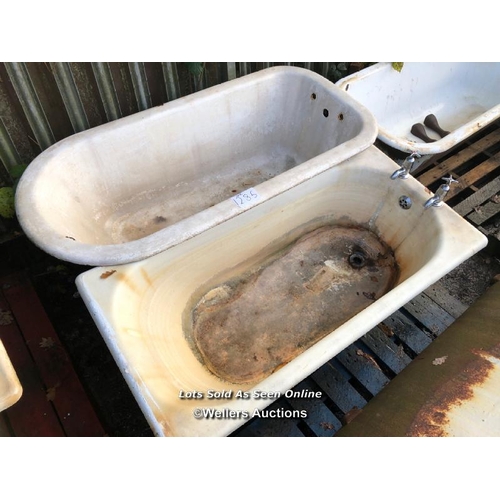 1285 - 2X FIBREGLASS BATH TUBS 136CM (L) X 67CM (W) X 37CM (H) AND 153CM (L) X 74CM (W) X 49CM (W)