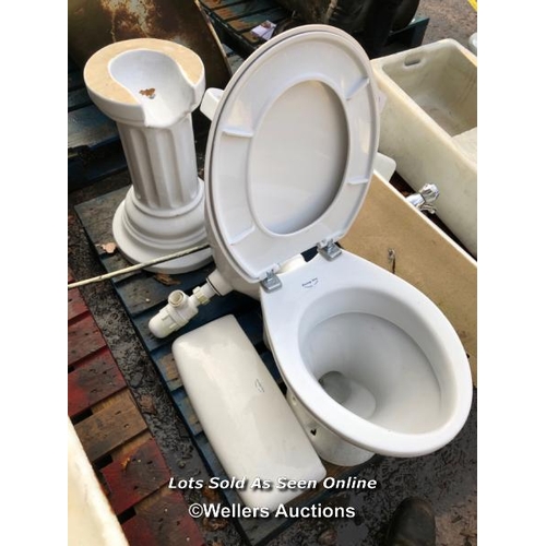 1287 - 4X PIECES OF ASSORTED SANITARY WARE INCLUDING TOILET, SINK AND PEDISTOOL