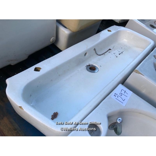 1297 - 3X ASSORTED SINKS INCLUDING A LONG 107CM X 39CM SINK AND TWO THE SAME