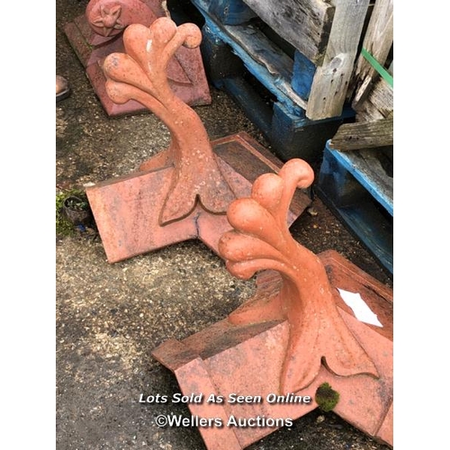 1507 - PAIR OF VICTORIAN TERRACOTTA DECORATIVE FINIALS, 52CM (H) X 55CM (L)