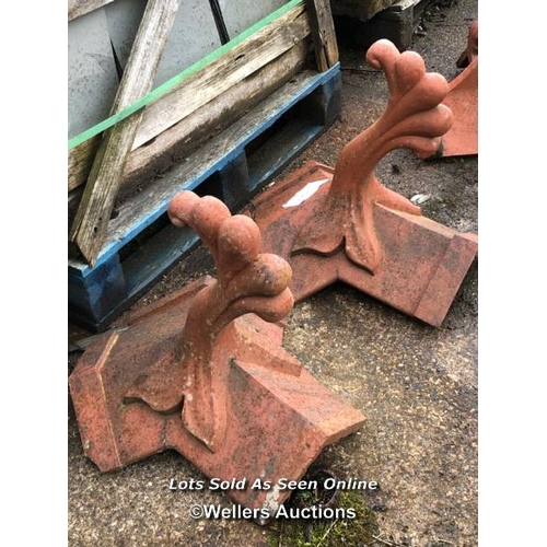 1507 - PAIR OF VICTORIAN TERRACOTTA DECORATIVE FINIALS, 52CM (H) X 55CM (L)