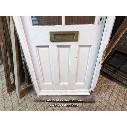 311 - Modern front door and pine frame, no lock or handle. Frame 85cmw x 208cm h x 8cm d