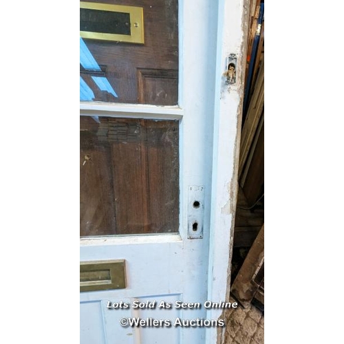 311 - Modern front door and pine frame, no lock or handle. Frame 85cmw x 208cm h x 8cm d