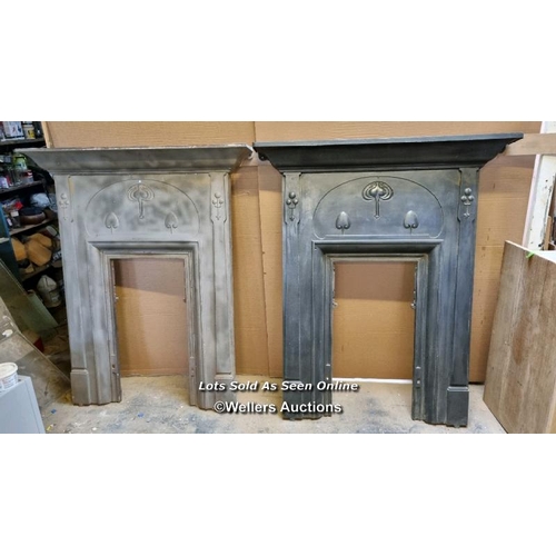 497 - A pair of cast iron fire fronts. Rare design, Arts and Crafts, dated 1906 with Reg Date stamp on bac... 