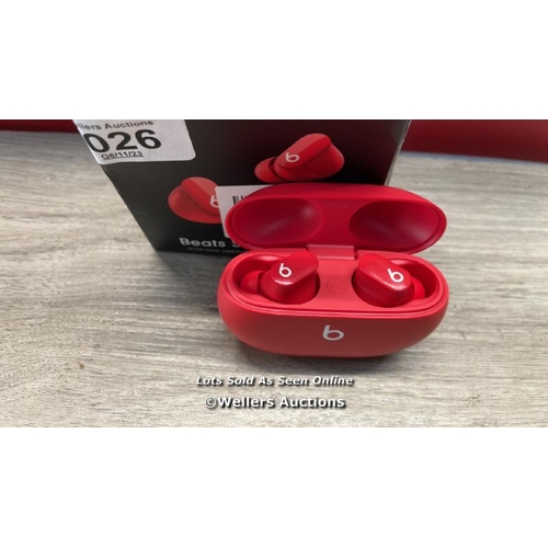 5026 - BEATS STUDIO EARBUDS / POWERS UP & CONNECTS TO BT / MINIMAL SIGNS OF USE