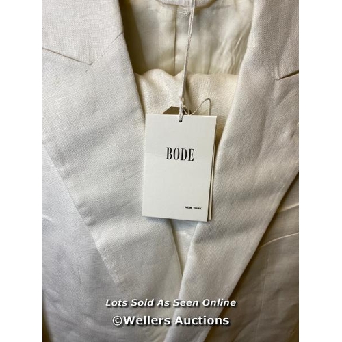 9529 - NEW BODE LINEN DOUBLE BREASTED IVORY SUIT WITH JACKET SIZE 38 AND TROUSERS SIZE 30